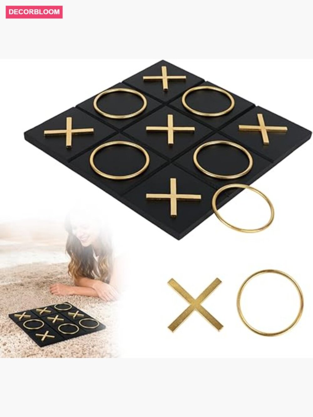 Wooden Tic Tac Toe Board - Modern Coffee Table Decor, 10x10 Inch, 2 Players